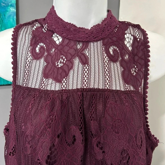 Mi a mi Women’s Small Burgundy Lace Dress Wedding High Neckline Coquette‎ Y2K - Picture 2 of 15